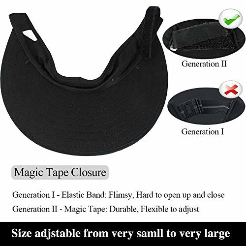 Black hat with magic tape closure and adjustable size.